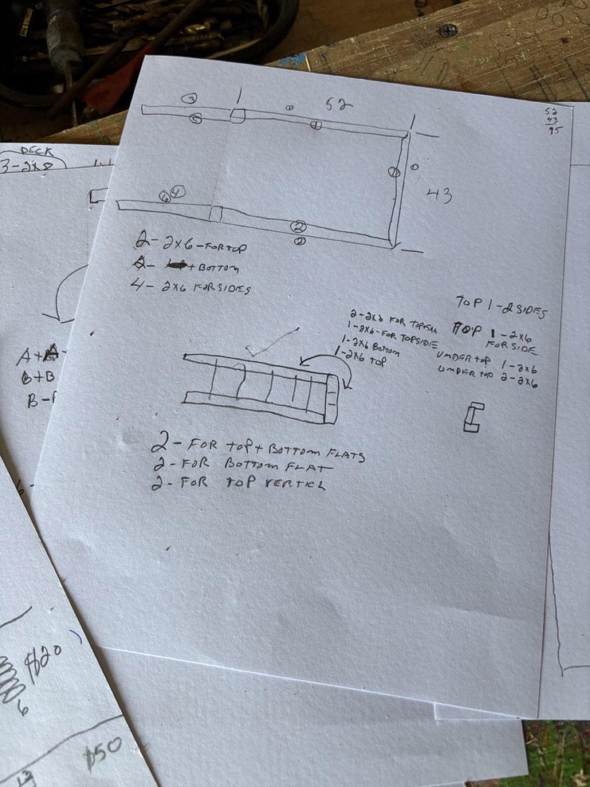 Paul Allabaugh's handwritten construction notes from the workshop