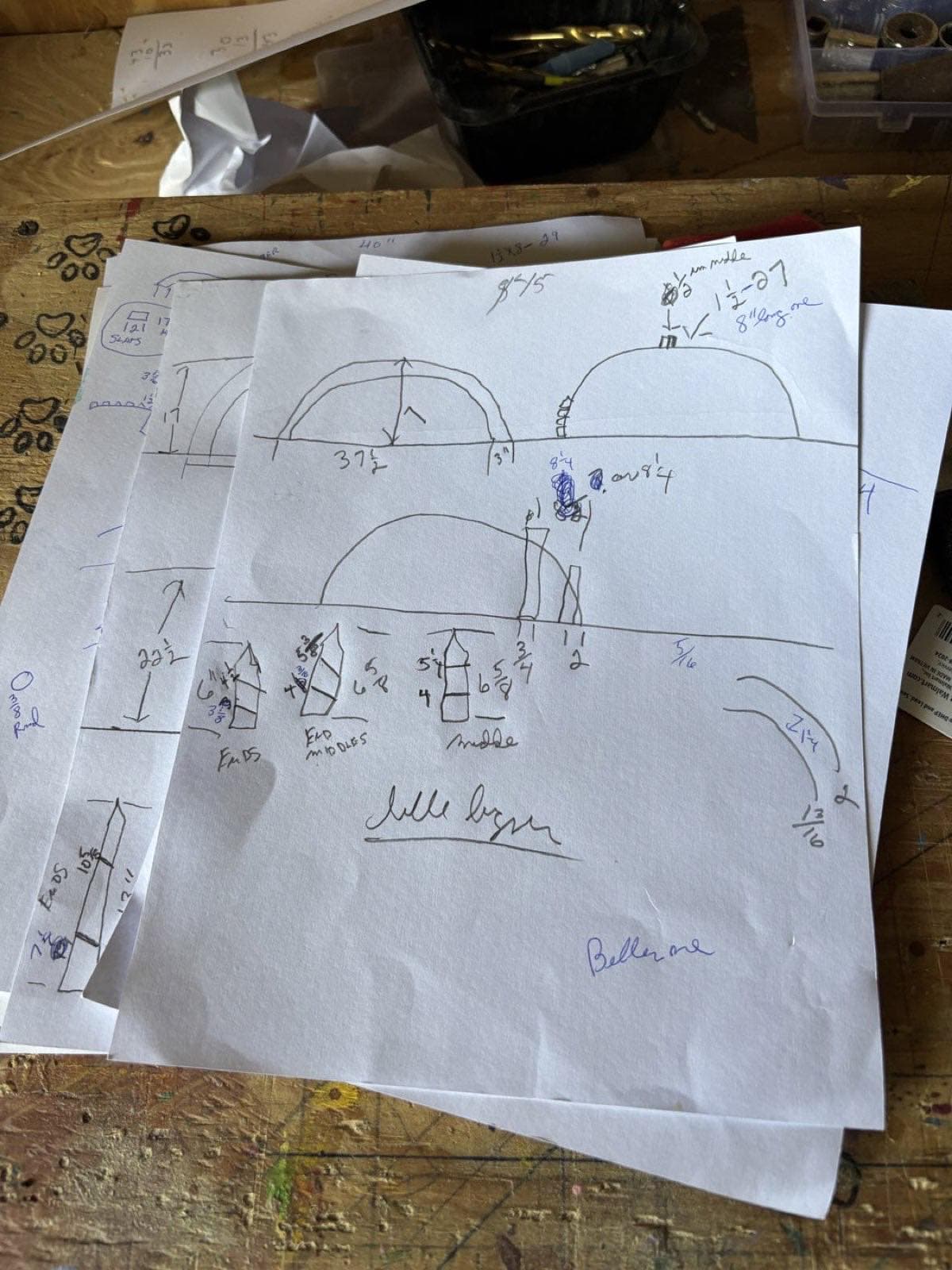 Paul Allabaugh's sketches and dimensions for bridges of various sizes