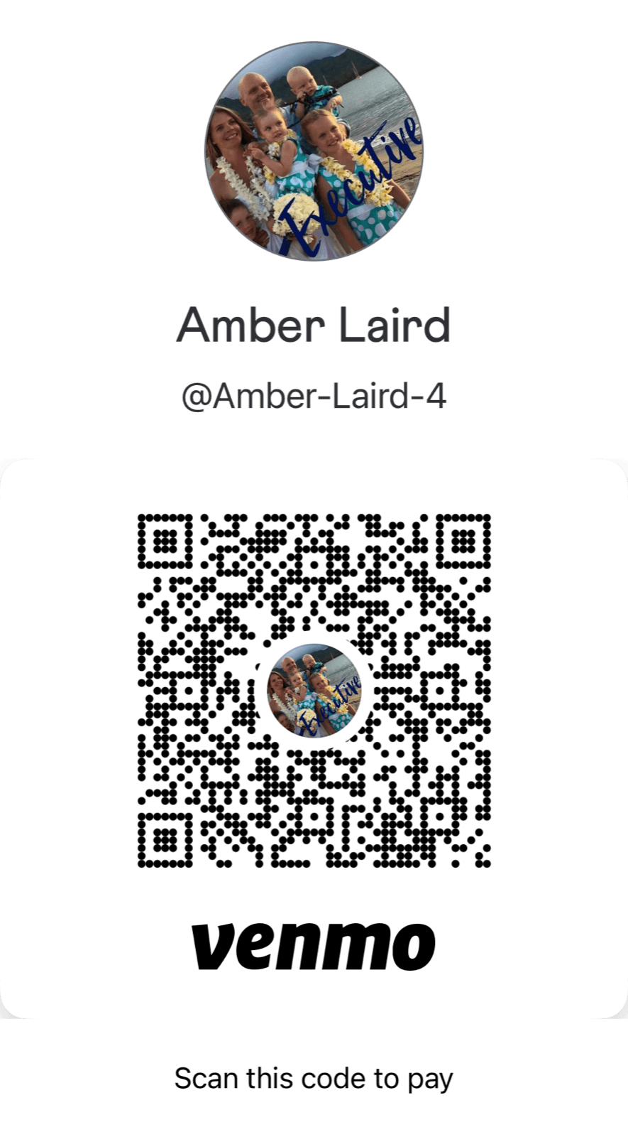 Venmo QR code for Amber Laird at handle @Amber-Laird-4